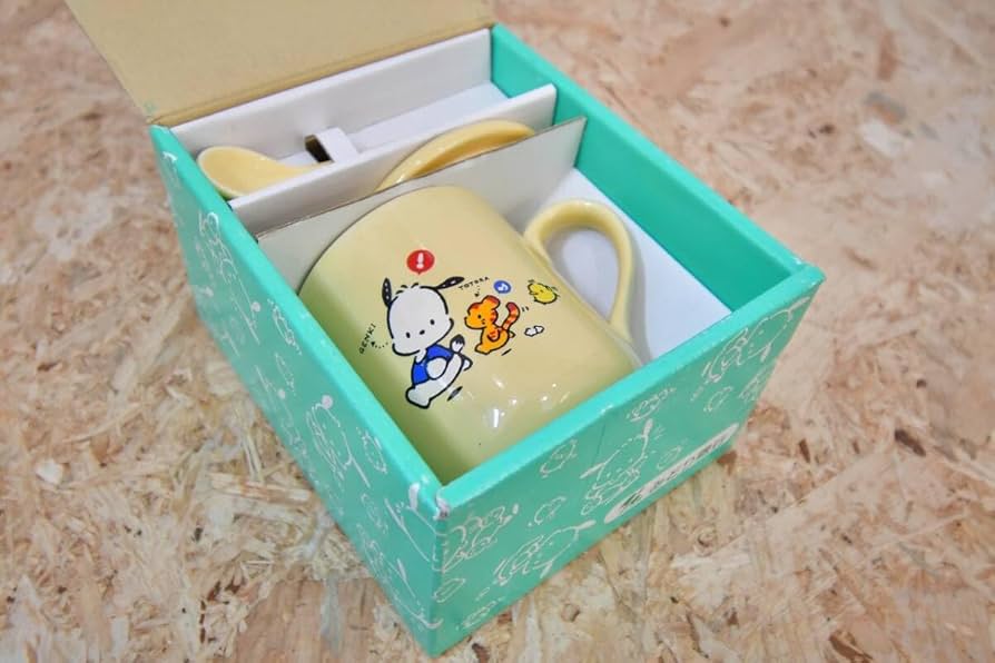 Heisei Retro 1997 Pochacco Green Bank Mug Spoon Lid Totora